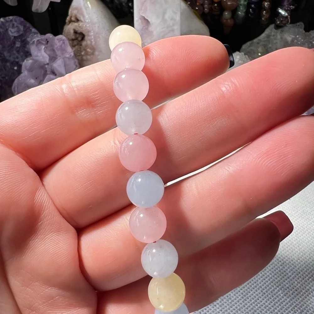 8MM Morganite Multicolor Beaded Bracelet 6.5